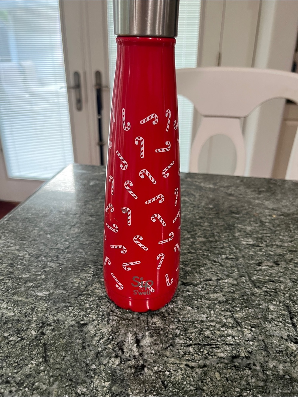S'well Red Candy Cane Pattern Stainless Bottle 15 ounces